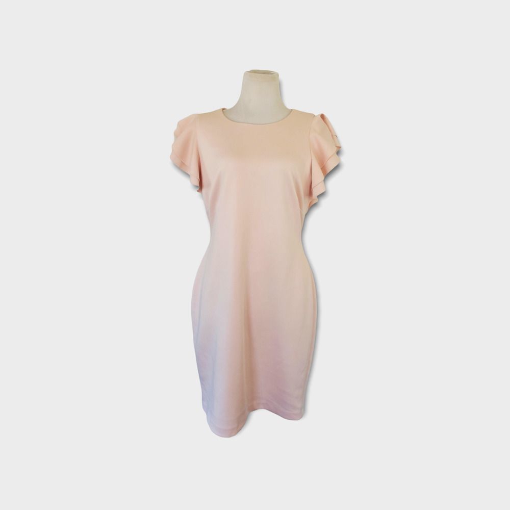 Tommy Hilfiger Light Pink Flutter Sleeve Scuba Sheath Dress Sz 12 - Picture 1 of 6